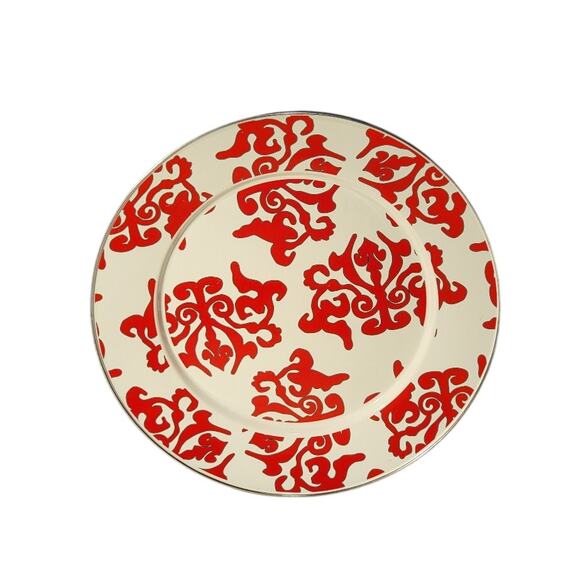 Golden Rabbit Red Abstract Swirl Enamelware Collector Plate 12.5" - Picture 3 of 10